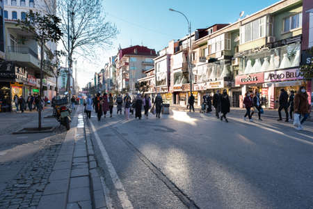 Umraniye, Istanbul, Turkey - 02.18.2021: People walking around in Alemdag street one of the most...