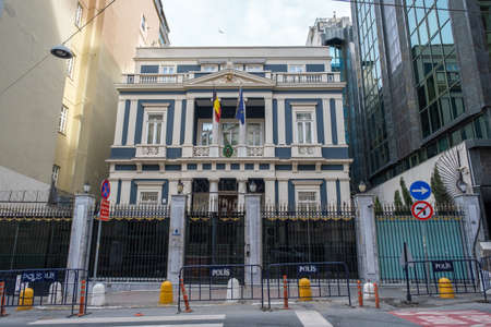 Beyoglu, Istanbul, Turkey - 02.17.2021: facade of Belgium consulate building in Taksim