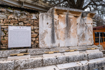 Selcuk, Izmir, Turkey - 03.09.2021: sermon of Emperor Valentinians in Ephesus ruins, historical ancient Roman archaeological sites in eastern Mediterranean Ionia regionのeditorial素材