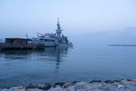 Balcova, Izmir, Turkey - 03.09.2021: Turkish attack submarine called S-343 and frigate called TCG...