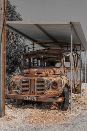 Old Abandoned Bus Rusty Cyprus Vintageの写真素材