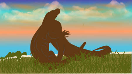 Komodo Island is an island located in the Nusa Tenggara Islands, east of Sumbawa Island, which is separated by the Sape Strait. Komodo Island is known as the original habitat for Komodo dragons.のイラスト素材