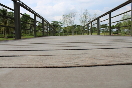 Low, Close-up View of Wooden Bridge.の写真素材