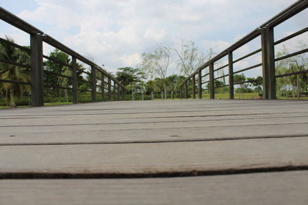 Low, Close-up View of Wooden Bridge. Centeredの写真素材