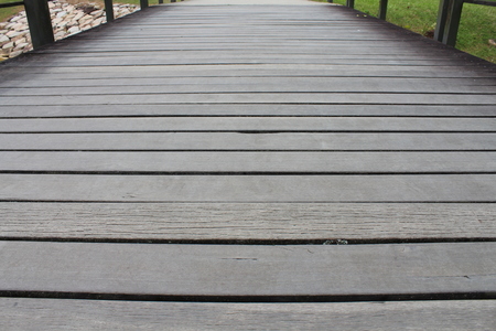 Low, Very Close-up View of Wooden Bridge. Centeredの写真素材