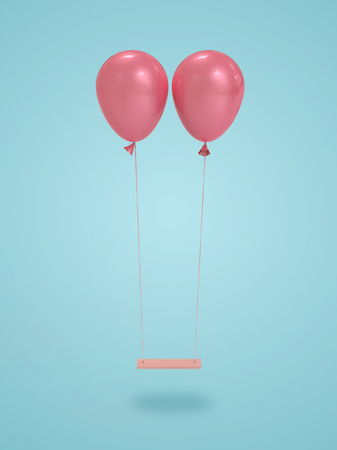 Pink balloon on blue background.balloon Emotional concept,3d renderの写真素材