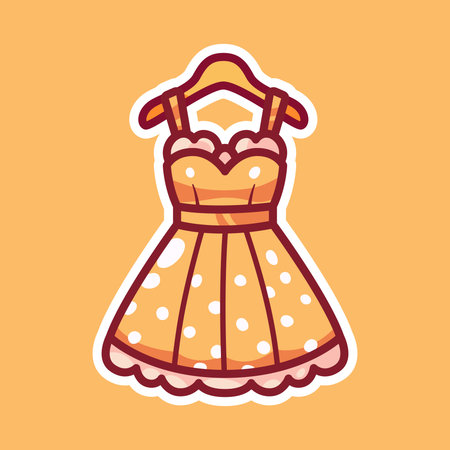 A charming cartoon illustration of a yellow dress with white trim and a bow, set against a white background. Ideal for fashion-themed designs and children's content.のイラスト素材