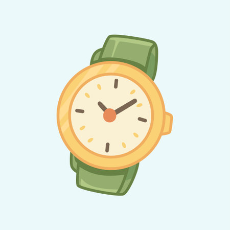 Flat vector illustration of a green-yellow sport watch symbolizing time tracking, training progress, and marathon pace control. Perfect for fitness and sport projects.のイラスト素材
