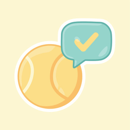 Flat pastel vector of a padel ball with check mark symbol. Represents success, achievement, or match completion in sports and recreation design themes.のイラスト素材