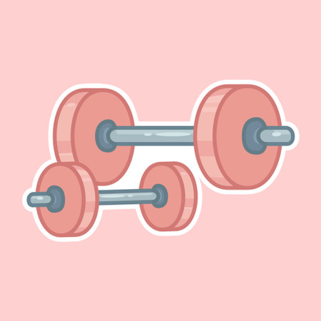 Minimal dumbbell vector in soft pastel color palette, perfect for strength training themes, gym logos, fitness posters, or workout applications. Simple and modern design.のイラスト素材