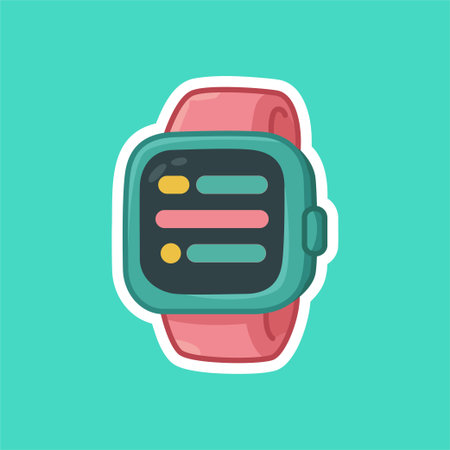 Pastel vector smartwatch with colorful bar interface on screen, symbolizing smart data tracking. Perfect for wearable tech, health app, or UI/UX projects.のイラスト素材