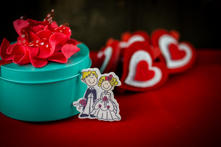 Valentines Day background with hearts,gift and soul mate.の写真素材