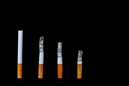 burn cigarette set,Isolate on black backgroundの写真素材