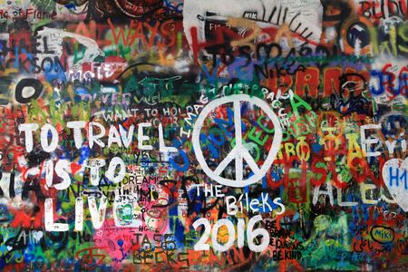 To Travel is to Live text at John Lennon Wallの写真素材