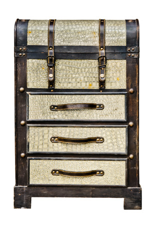Old leather chest with many drawer isolate on white backgroundの写真素材
