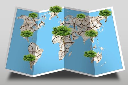 world map with earth and point with tree designの写真素材