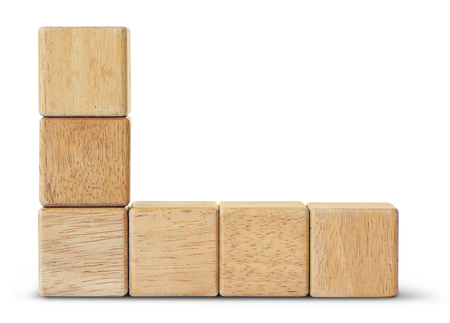 Wooden toy blocks is on white backgroundの写真素材
