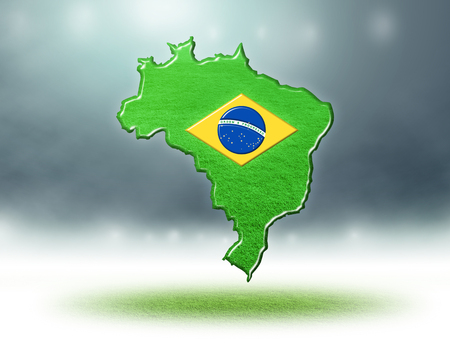 Brazil map colour design with grass texture of soccer fields,3d renderの写真素材