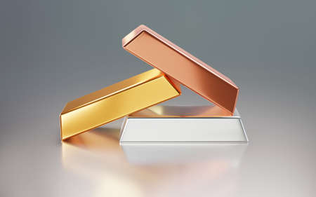 Gold bar White gold and Pink or rose gold ingots is on gray background 3D rendering