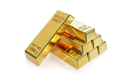 Gold bars or Gold ingots isolate is on white background