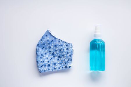 Hygienic face mask and Sanitizer hand gel. cleaners for anti virus on White Background, to prevent COVID-19 virusの写真素材