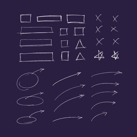 set of hand drawn colorful arrows and lines. vector highlighter elementsのイラスト素材