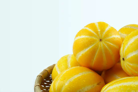 Fresh melon, Delicious melon isolated on color backgroundの写真素材