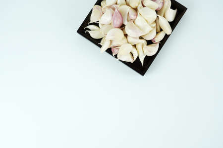 Fresh garlic, Delicious garlic isolated on color backgroundの写真素材
