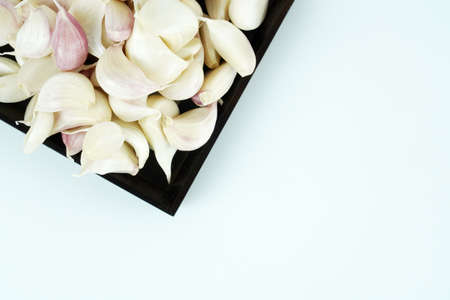 Fresh garlic, Delicious garlic isolated on color backgroundの写真素材