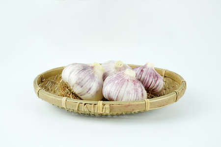 Fresh garlic, Delicious garlic isolated on color backgroundの写真素材