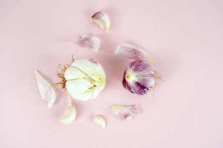 Fresh garlic, Delicious garlic isolated on color backgroundの写真素材