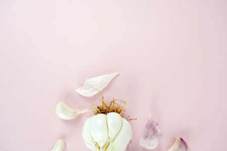 Fresh garlic, Delicious garlic isolated on color backgroundの写真素材