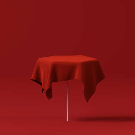 3d render red velvet curtain object, podiumの写真素材