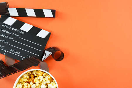 movie, cinema video concept. movie clapper board with copy space.の写真素材