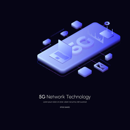 5G network wireless technology vector illustration.5g isometric smartphone.Using modern digital devices.のイラスト素材