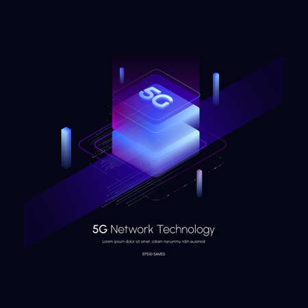 5G network wireless technology vector illustration.5g isometric smartphone.Using modern digital devices.のイラスト素材