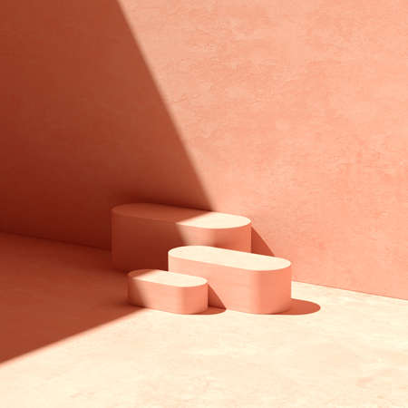 3D rendering Mock up geometric shape podium for product design, minimal display. shadow overlay.の写真素材