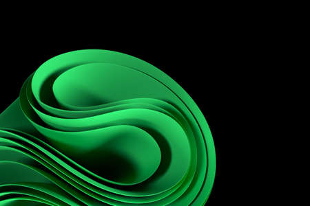 3D rendering Wavy modern shapes on a black background. abstract background.Luxurious style background or wallpaperの写真素材