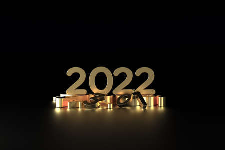 3d rendering Happy New Year 2022 logo text design. happy greeting.の写真素材