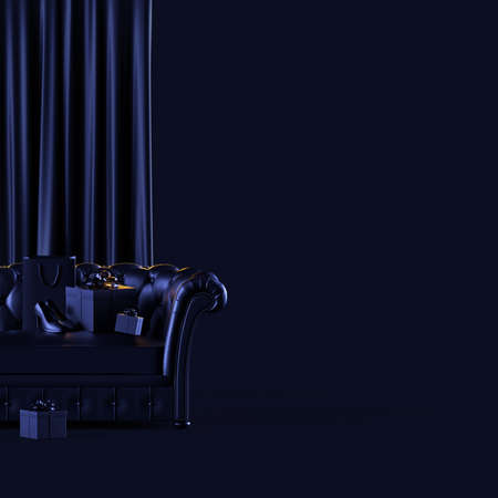 3d render black friday sale on blue background, luxury shopping objectの写真素材