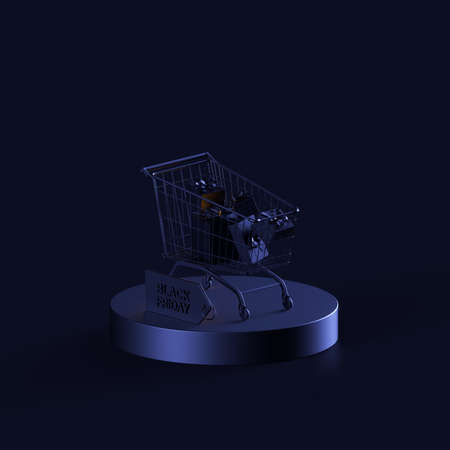 3d render black friday sale on blue background, luxury shopping objectの写真素材