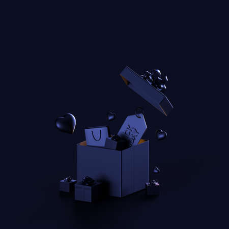 3d render black friday sale on blue background, luxury shopping objectの写真素材
