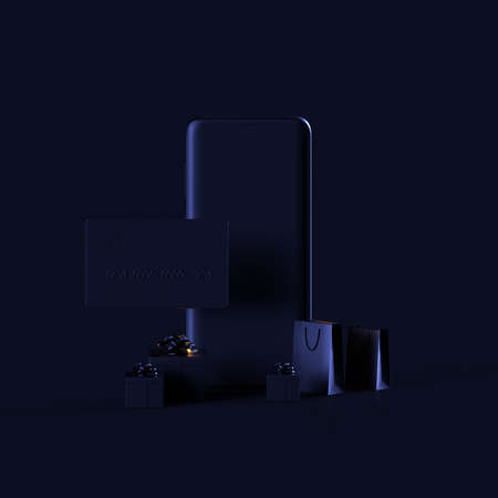 3d render black friday sale on blue background, luxury shopping objectの写真素材