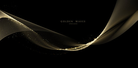 golden wave background, luxury gold linesのイラスト素材