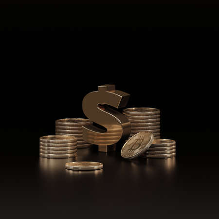 3D render bitcoin concept. New virtual money. Crypto currency.の写真素材