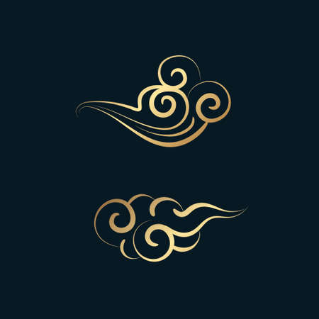 Set of gold decorative elements in oriental style with cloud pattern, for korean New Year, thanksgiving day.のイラスト素材