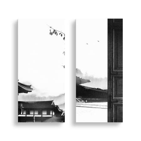 Korean Traditional calligraphy Background, thanksgiving day, watercolor sceneryの写真素材