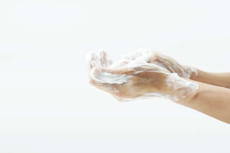 Washing of hands with soap foam. hygiene. Cleaning Hands.の写真素材