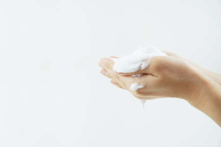 Washing of hands with soap foam. hygiene. Cleaning Hands.の写真素材