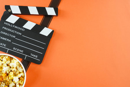 movie, cinema video concept. movie clapper board with copy space.の写真素材
